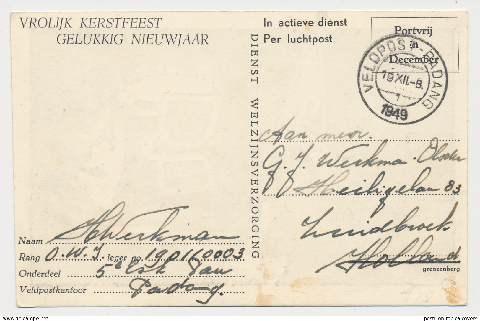 Military Service Postcard Fieldpost Padang Neth. Indies 1949 - Netherlands Indies