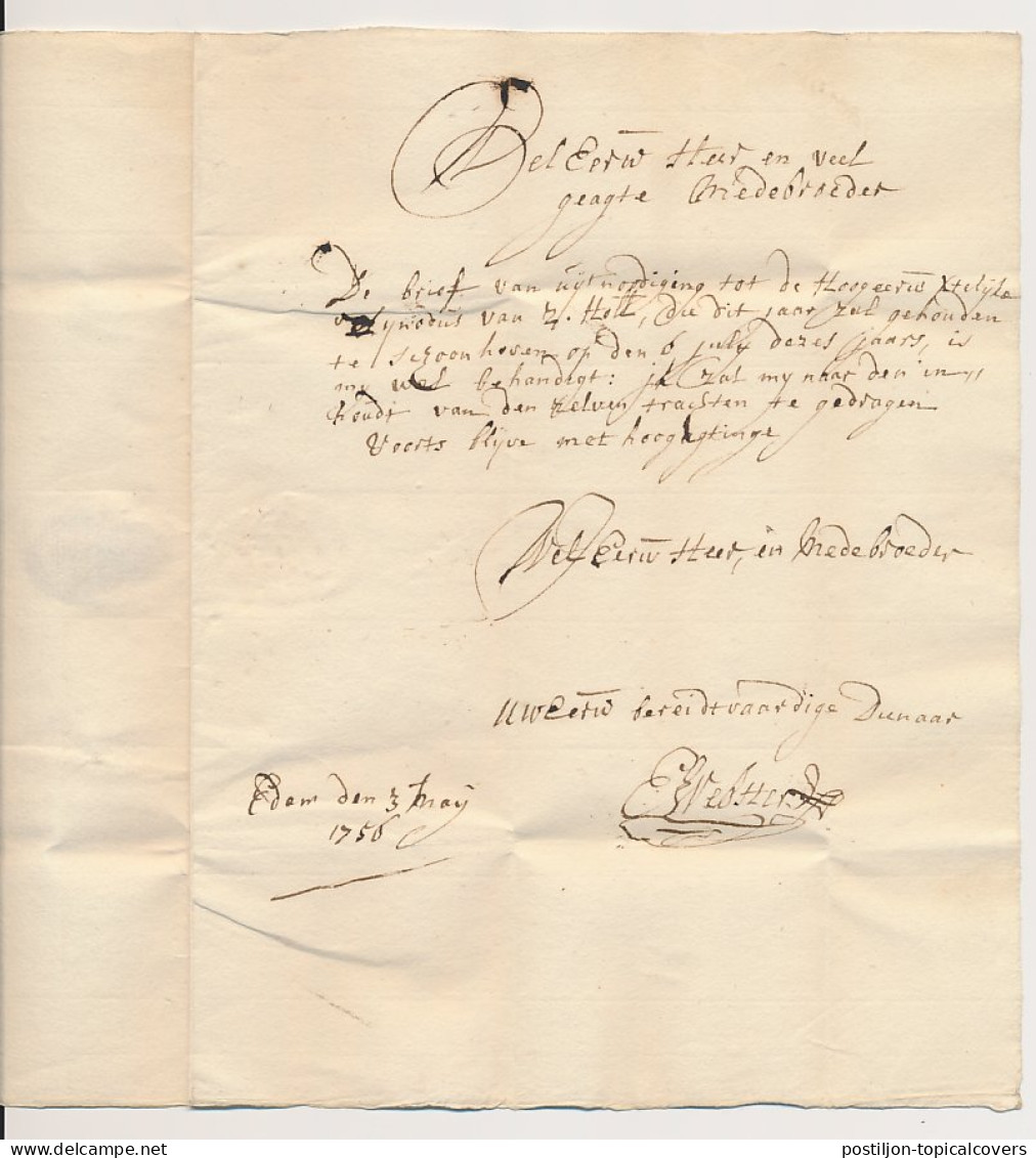 Edam - Hazerswoude 1756 - Franco Leiden - ...-1852 Voorlopers