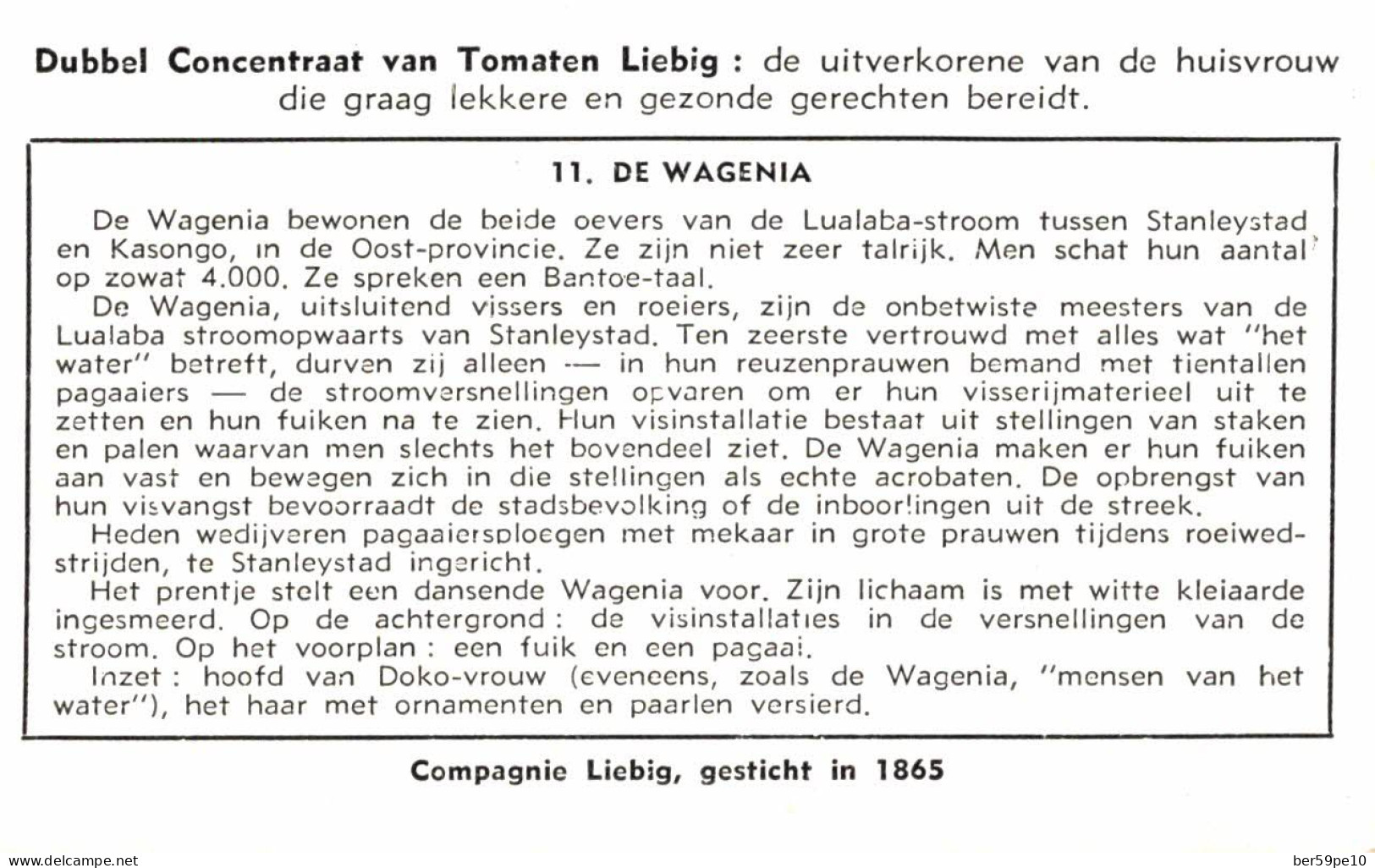 CHROMO COMPAGNIE LIEBIG VOLKSSTAMMEN VAN BELGISCH KONGO N°11 DE WAGENIA - Liebig