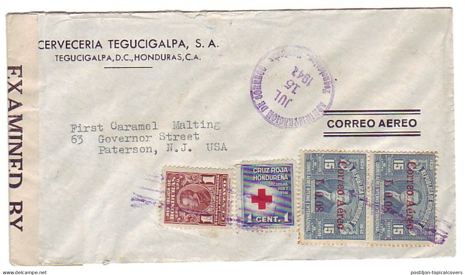 Censored Cover Honduras - USA 1941  - Guerre Mondiale (Seconde)