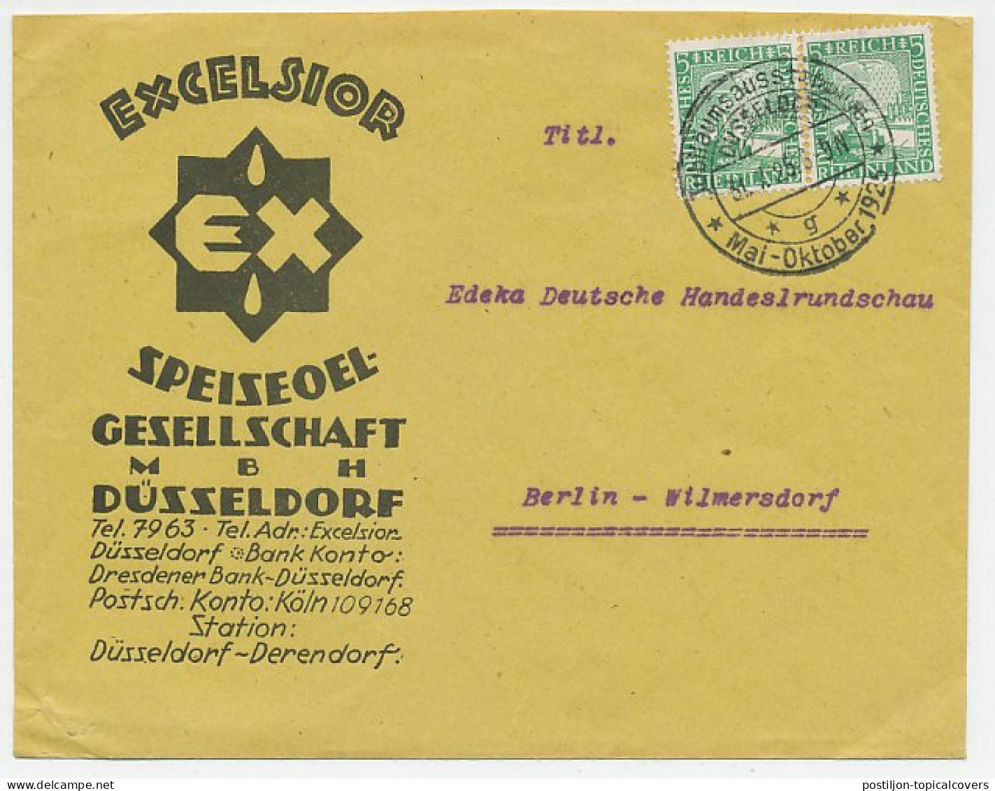 Illustrated Cover Deutsches Reich / Germany 1925 Cooking Oil - Excelsior - Levensmiddelen
