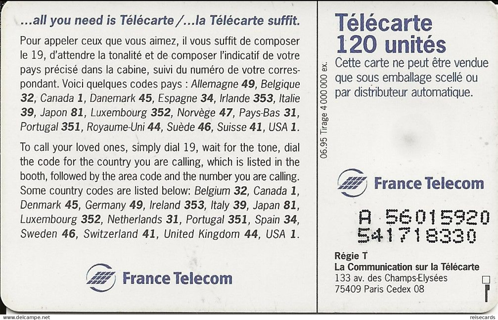France: France Telecom 06/95 F561Call Home - 1995