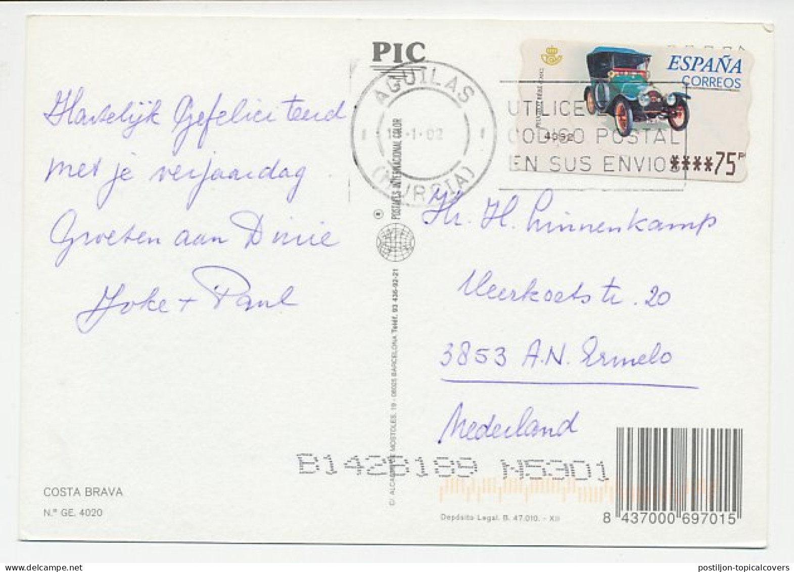 Postcard / ATM Stamp Spain 2002 Car - Oldtimer - Peugeot - Autos