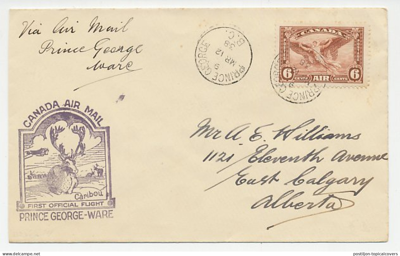 FFC / First Flight Cover Canada 1938 Caribou - Stag - Deer - Andere & Zonder Classificatie