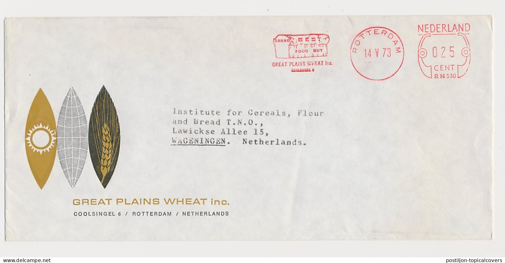 Meter Cover Netherlands 1973 Bread - Great Plains Wheat - Rotterdam - RN 530 - Food