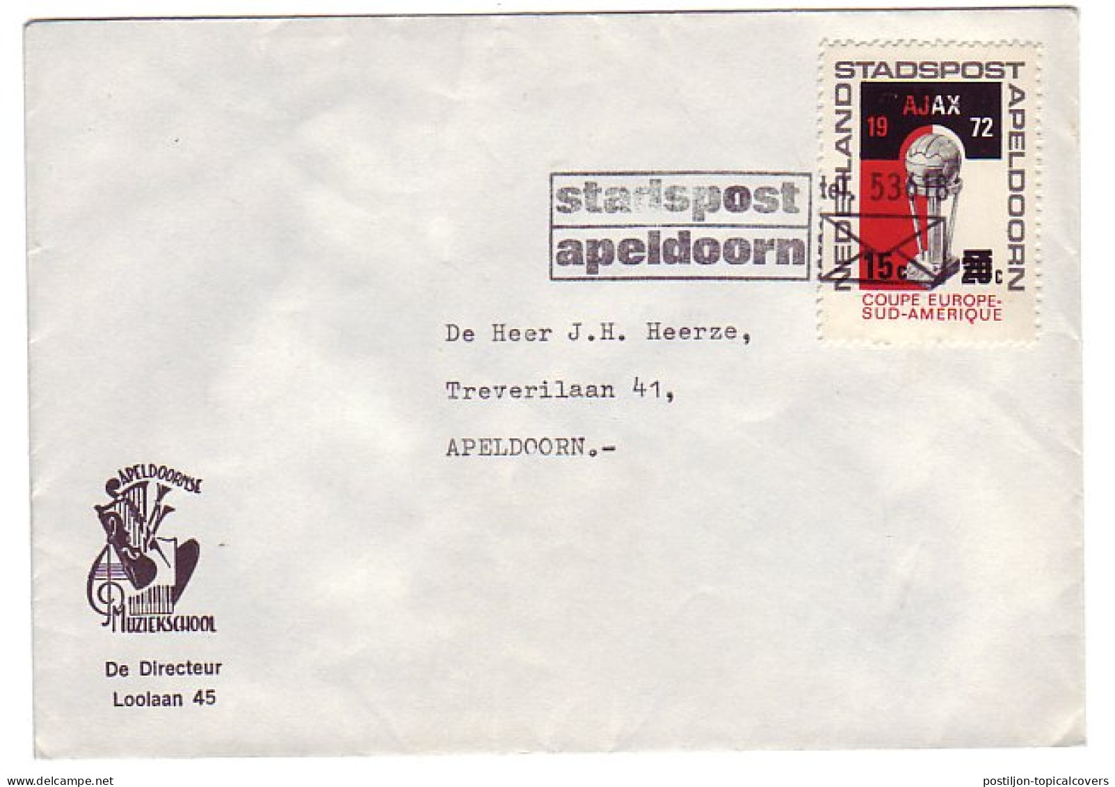 Cover / Postmark City Mail Netherlands 1972 World Cup Football 1972 - Europa Cup - Ajax - Sonstige & Ohne Zuordnung