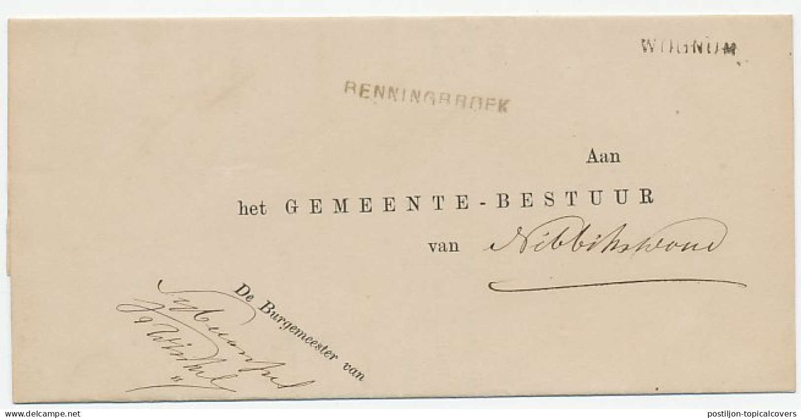 Naamstempel Benningbroek - Wognum 1883 - Storia Postale