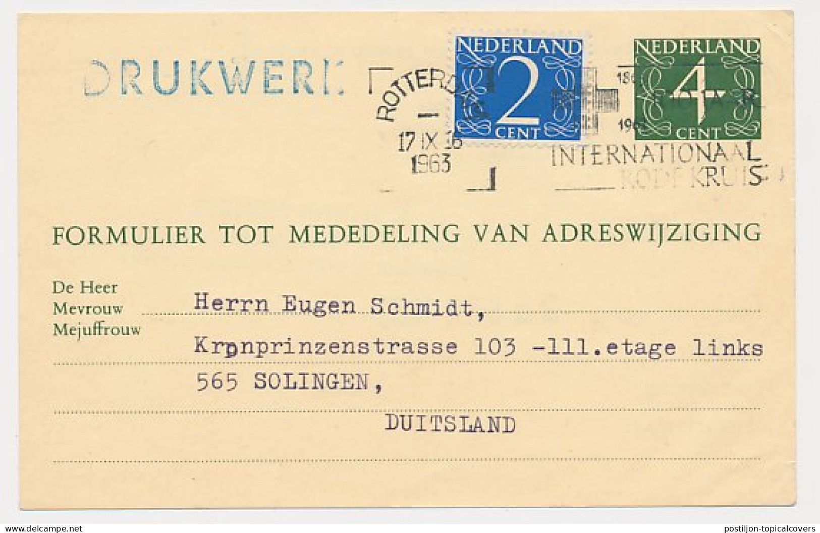 Verhuiskaart G. 26 Rotterdam - Duitsland 1963 - Buitenland - Postwaardestukken