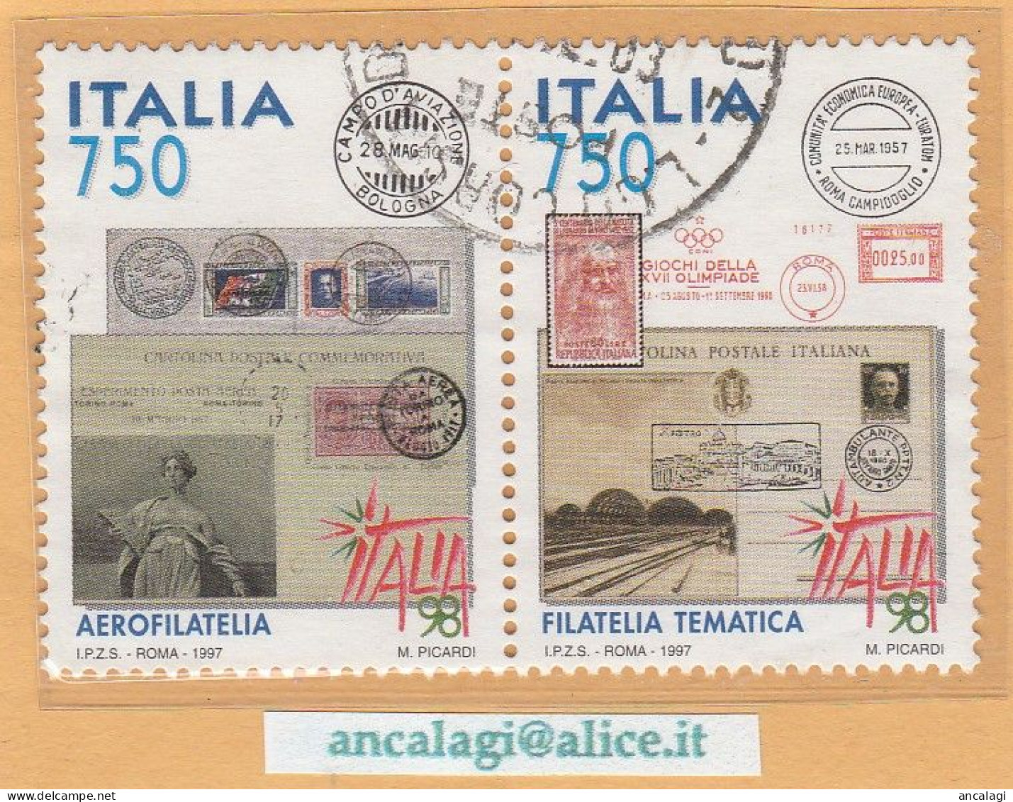 USATI ITALIA 1997 - Ref.0760 "ESPOSIZIONE MONDIALE DI FILATELIA" 2 Val. In Coppia - - 1991-00: Usados