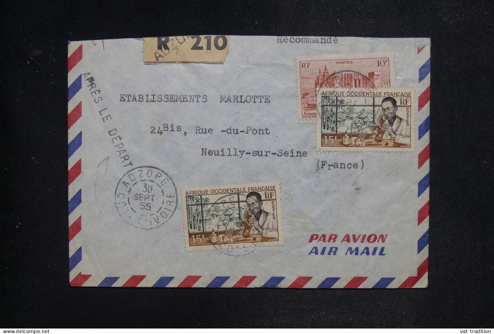 AOF - Griffe "Après Le Départ " Sur Enveloppe De Adzope Pour Neuilly/Seine En 1955 - L 152019 - Briefe U. Dokumente
