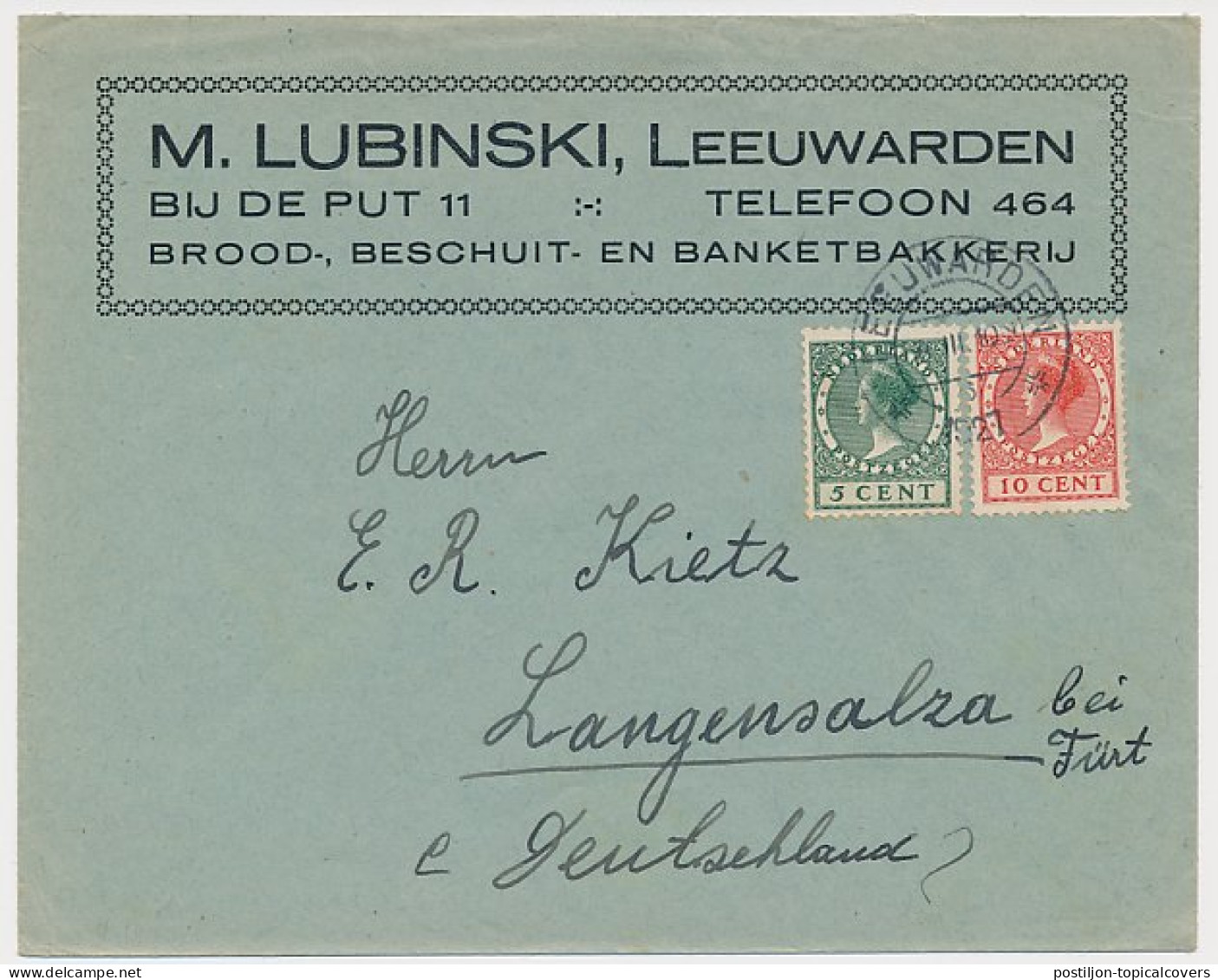 Firma Envelop Leeuwarden 1927 - Brood- Beschuit- Banketbakkerij - Unclassified