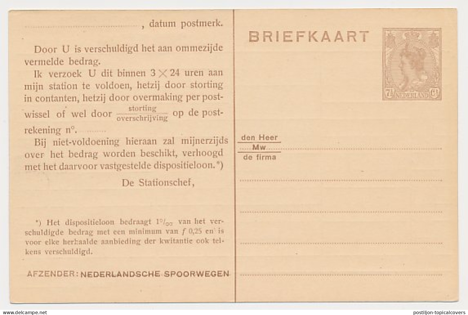 Spoorwegbriefkaart G. NS198 L - Postwaardestukken