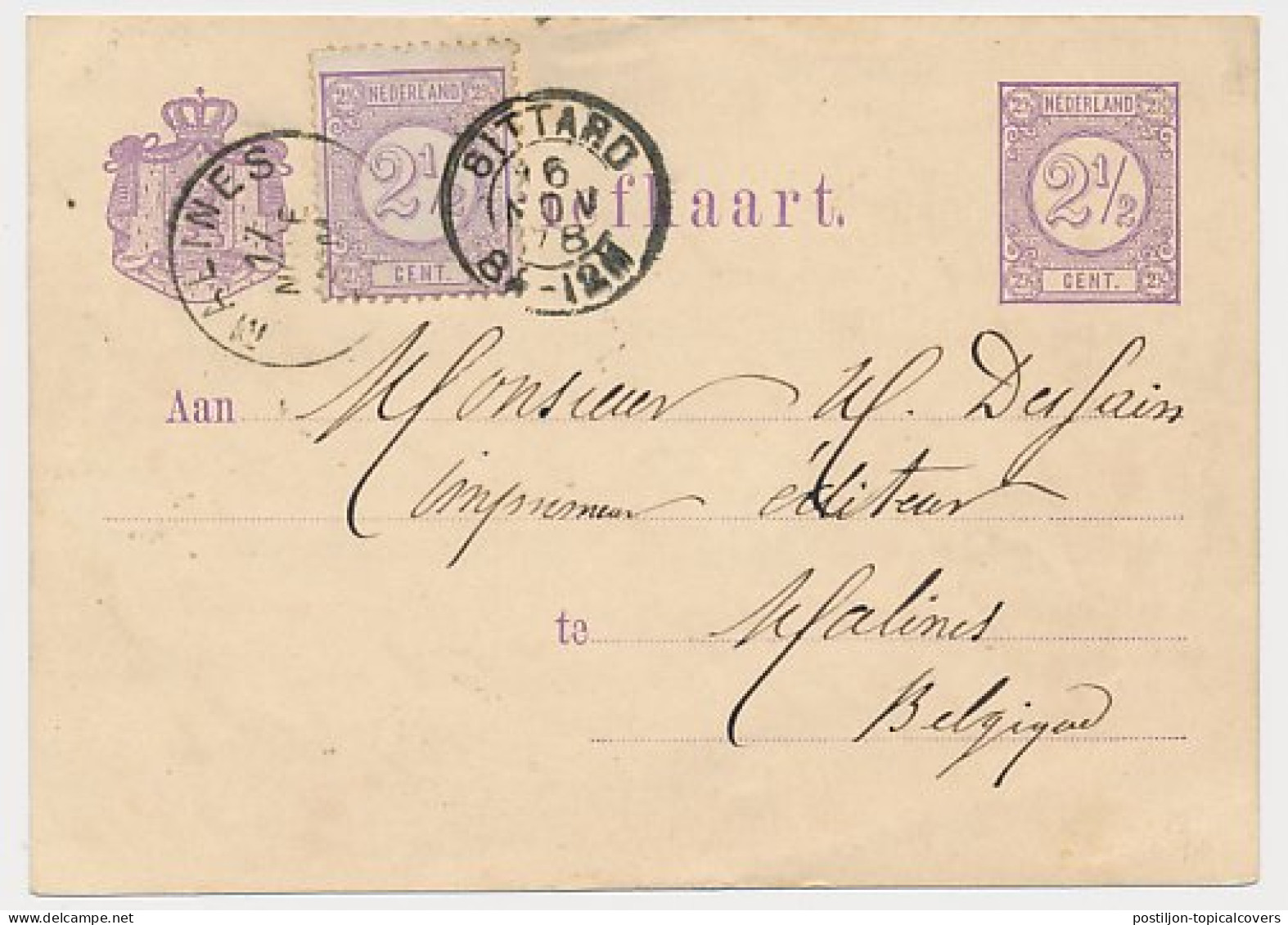 Briefkaart G. 14 / Bijfrankering Sittard - Belgie 1878 - Postwaardestukken