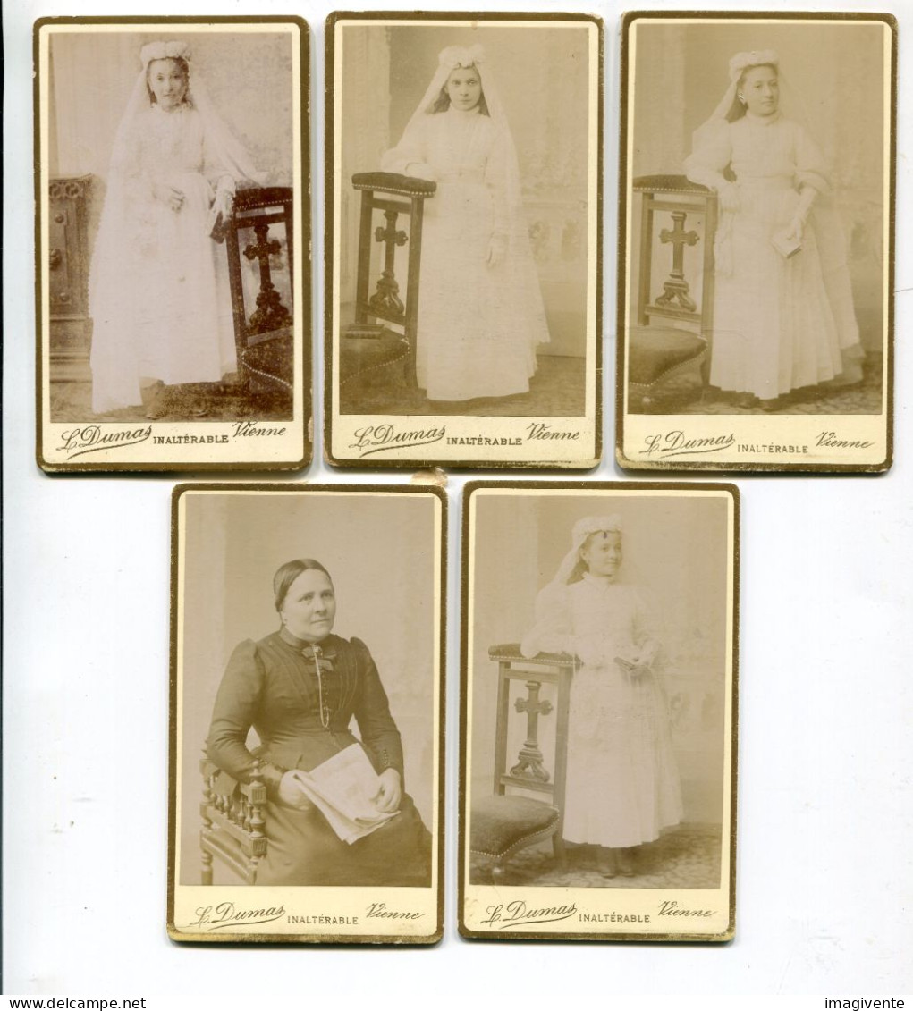 Lot De 5 CDV Cartes Photos Non Identifié VIENNE L.DUMAS  Photographie Communiante - Zonder Classificatie