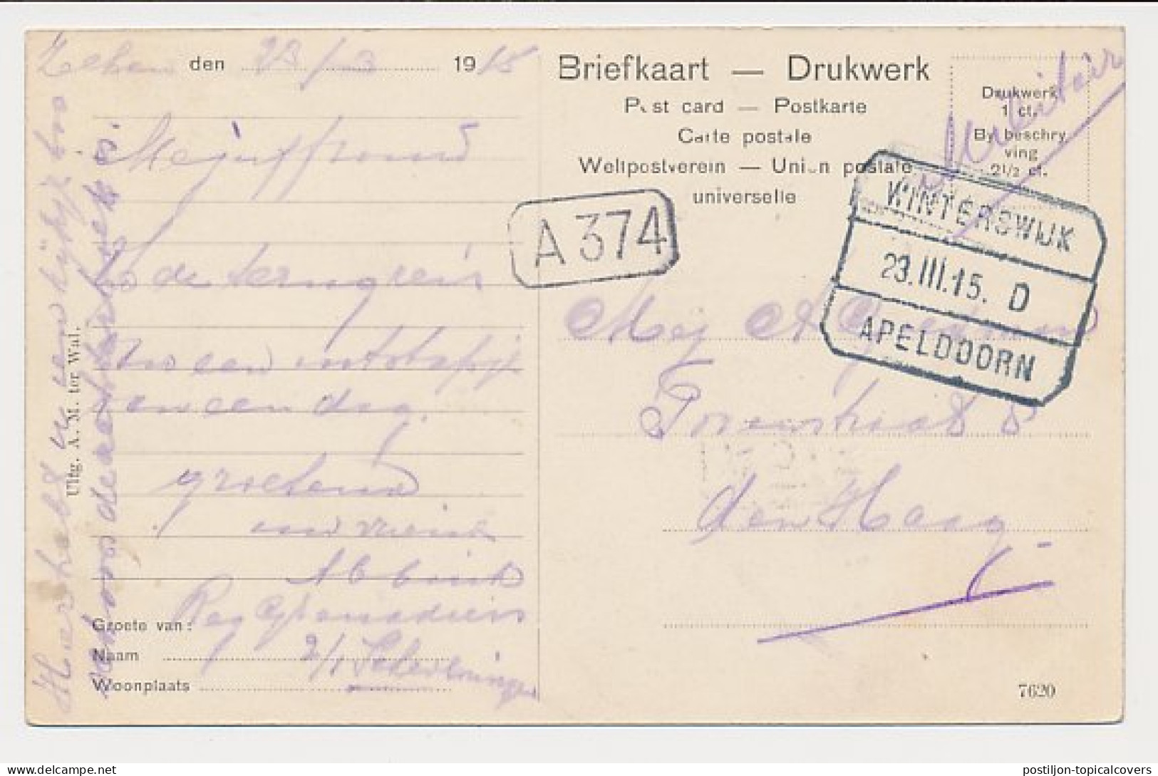 Treinblokstempel : Winterswijk - Apeldoorn D 1915 - Non Classés