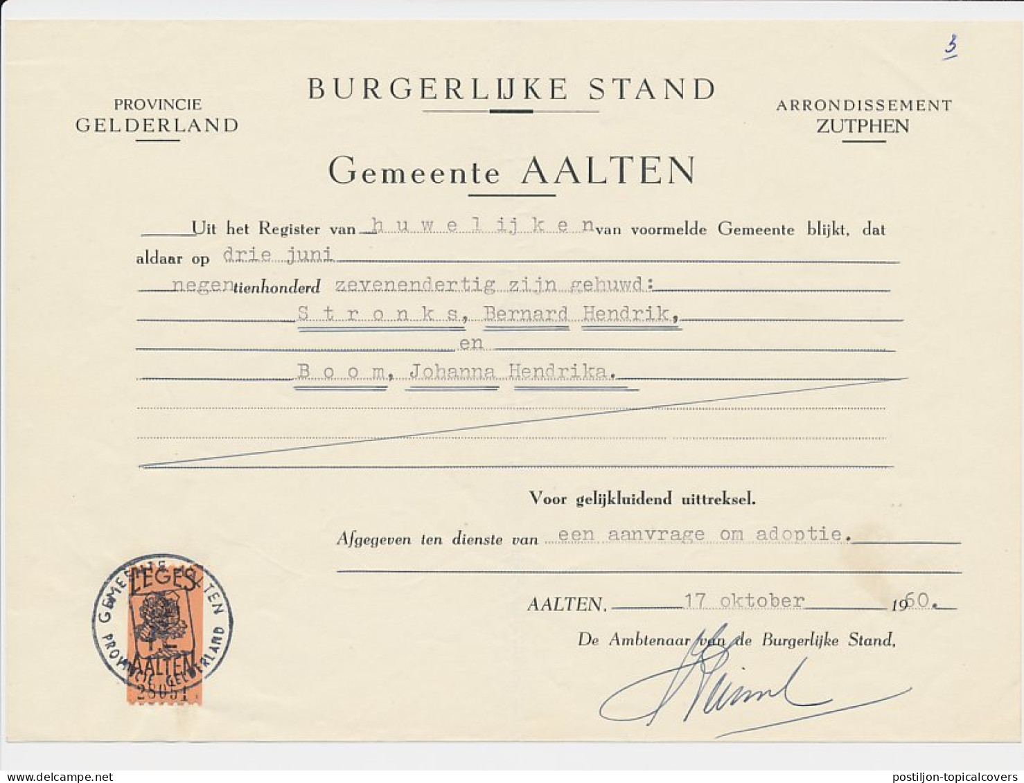 Gemeente Leges 1.- Aalten 1960 - Fiscaux