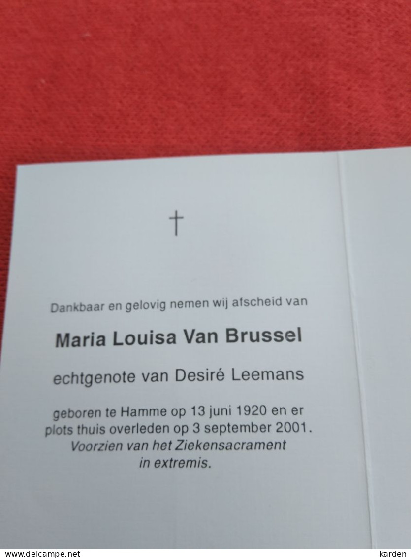 Doodsprentje Maria Louise Van Brussel / Hamme 13/6/1920 - 3/9/2001 ( Desiré Leemans ) - Religión & Esoterismo