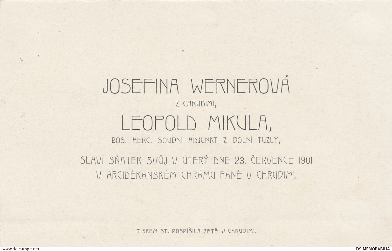 Chrudim - Wedding Josefina Wernerova & Leopold Mikula 1901 - República Checa
