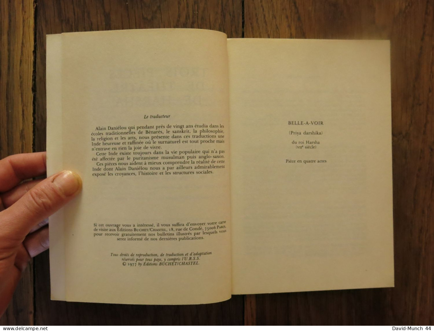 Trois Pièces De Théâtre De Harsha, VIIe Siècle, Traduction Et Adaptation De Alain Daniélou. Buchet / Chastel. 1977 - Sonstige & Ohne Zuordnung