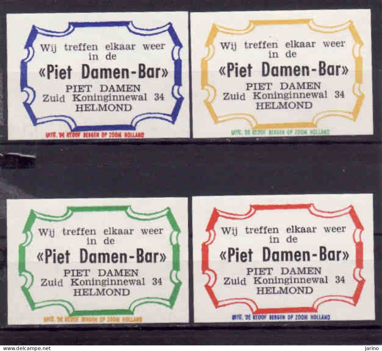 4 Dutch Matchbox Labels, HELMOND - North Brabant, Wij Treffen Elkaar Weer In De PIET DAMEN BAR, Holland, Netherlands - Luciferdozen - Etiketten