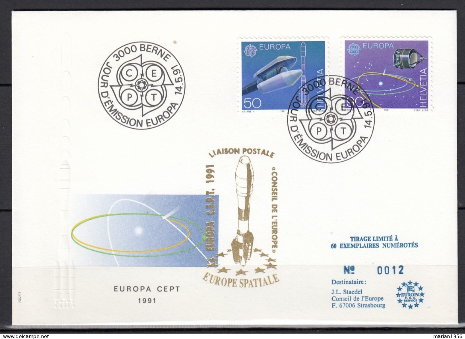 Suisse 1991 - FDC Special - EUROPA CEPT - Europe Spatiale - Tirage Limite A 60 Ex.numerotes - 1991