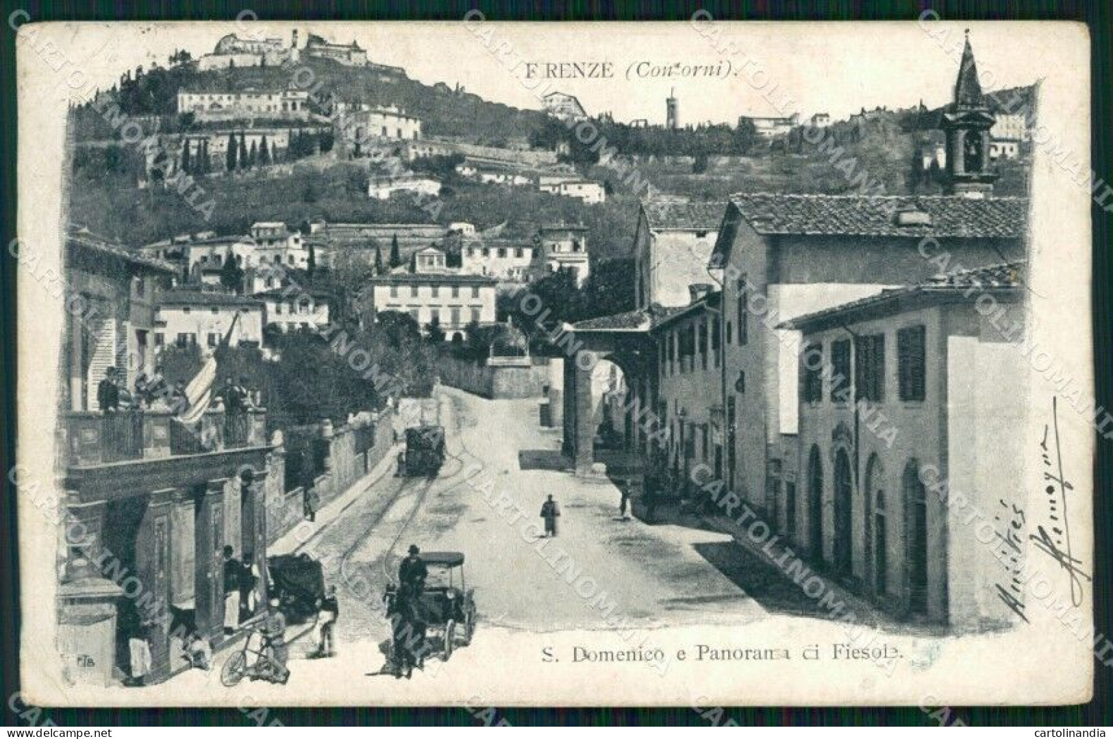 Firenze Fiesole San Domenico Tram Carrozza ABRASA PIEGHINE Cartolina WX1407 - Firenze (Florence)