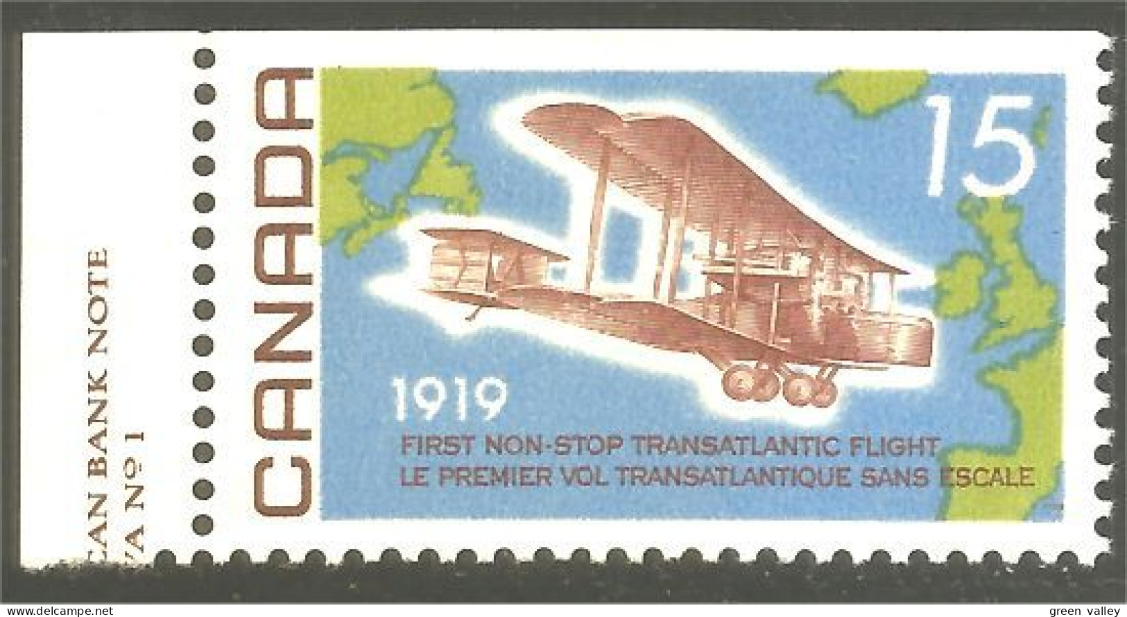 Canada Alcock Brown Transatlantic Flight Straight Margin At Top Bord Feuille Haut Label No 1 MNH ** Neuf SC (04-94glbl) - Vliegtuigen
