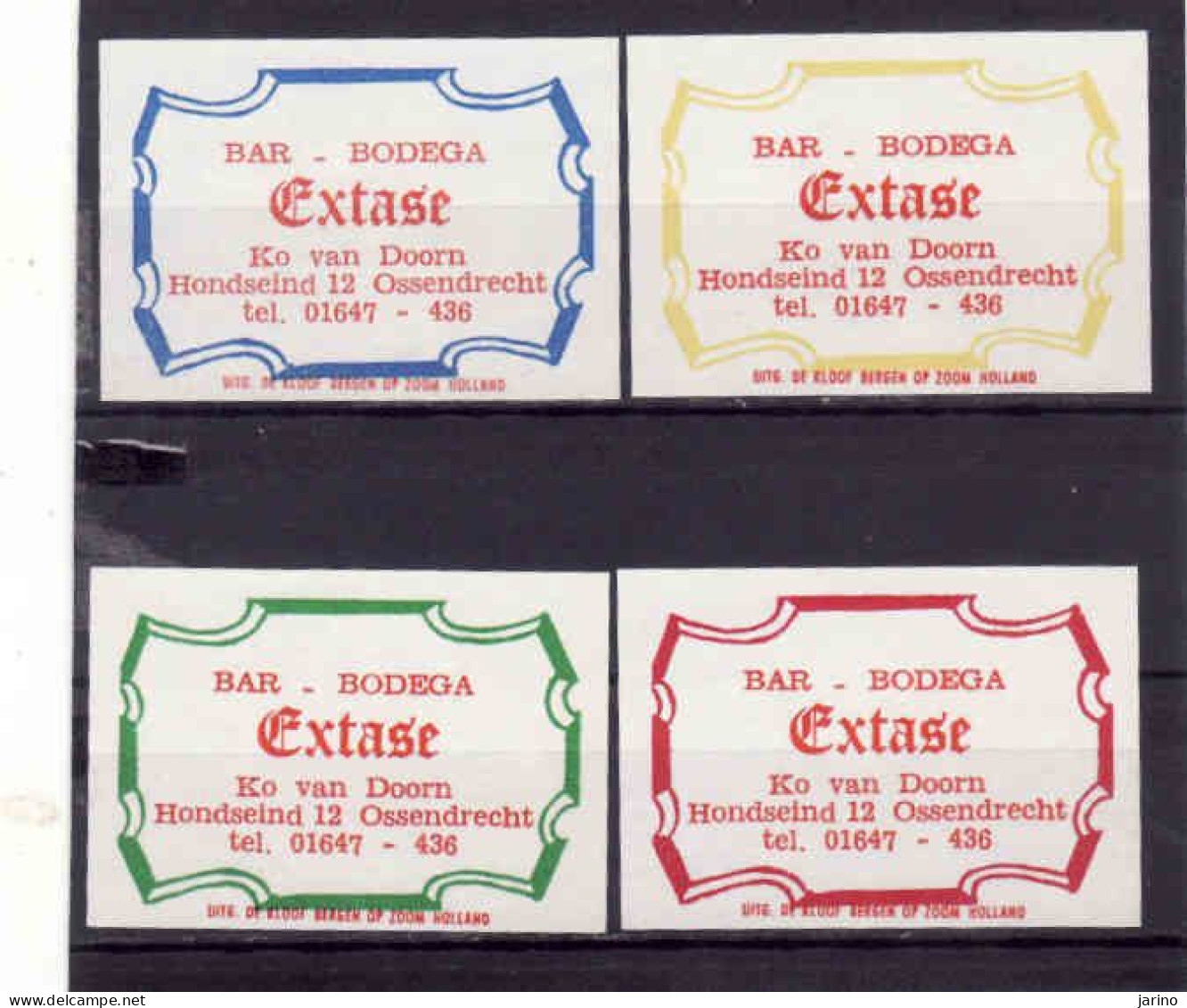 4 Dutch Matchbox Labels, OSSENDRECHT - North Brabant, Bar Bodega EXTASE, Ko Van Doorn, Holland, Netherlands - Matchbox Labels