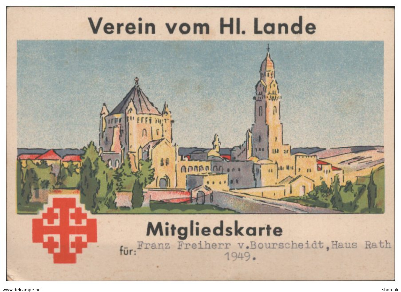 S4984/ Verein Vom Heiligen  Lande  Mitgliedskarte 1949 - Autres & Non Classés