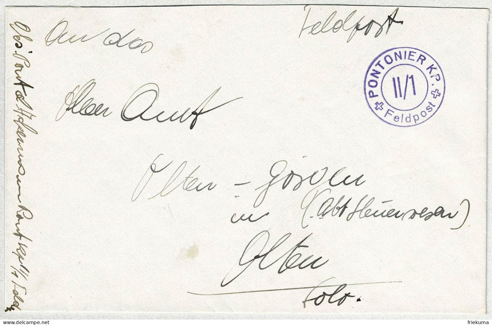 Schweiz, Brief Feldpost Pont. Bat. 2 - Olten, Courrier Militaire / Field Post - Documenti