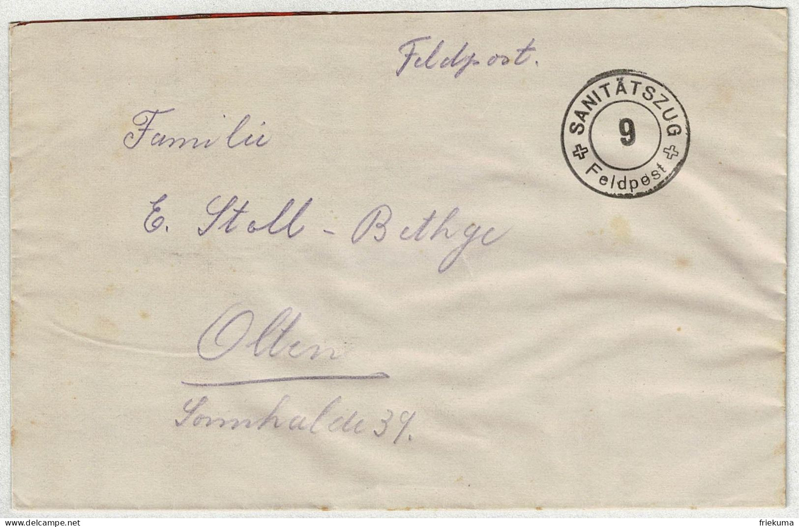 Schweiz, Brief Feldpost Sanitätszug 9 - Olten, Courrier Militaire / Field Post - Documenti