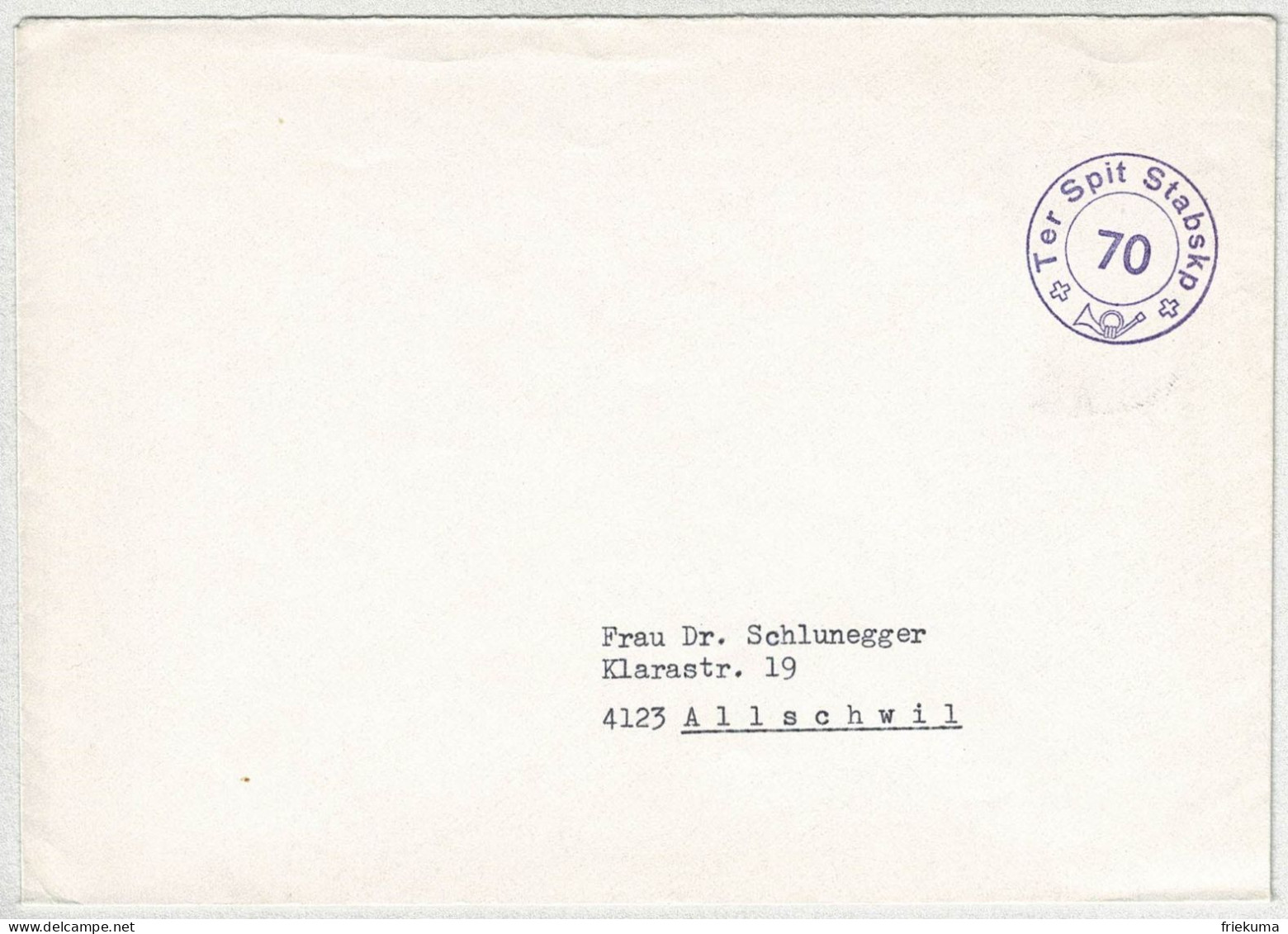 Schweiz, Brief Feldpost Ter Spit Stabskp 70 - Allschwil, Courrier Militaire / Field Post - Documenten