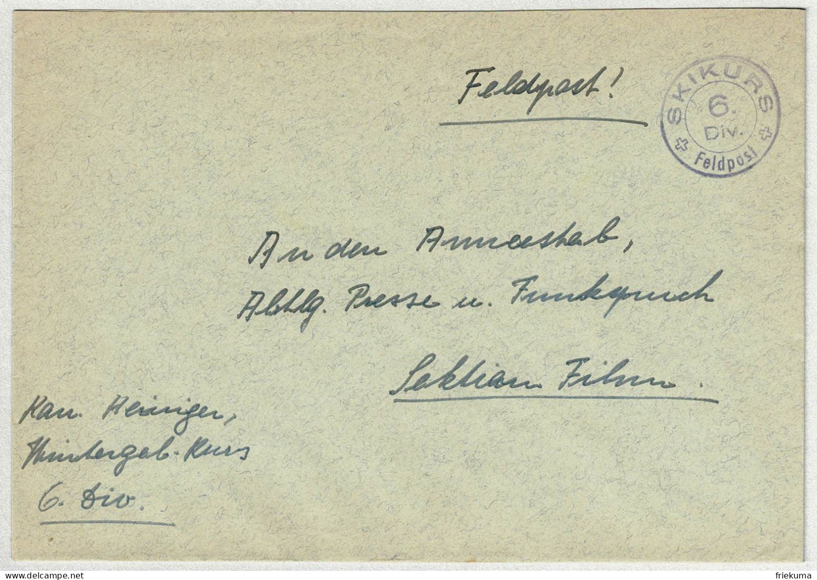 Schweiz, Brief Feldpost Skikurs 6. Divison, Courrier Militaire / Field Post - Documenten
