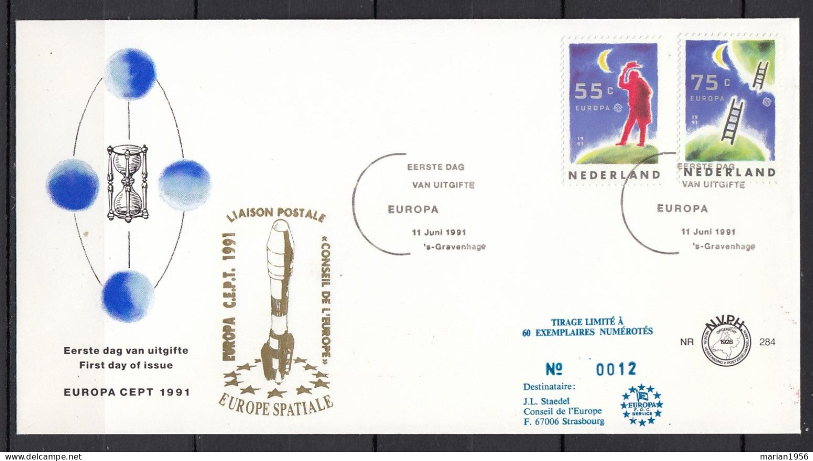 Pays-Bas 1991 - FDC Special - EUROPA CEPT - Europe Spatiale - Tirage Limite A 60 Ex.numerotes - 1991