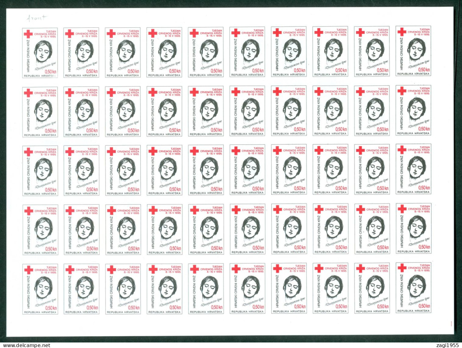 Croatia 1995 Red Cross Inperforated Sheet With Print On Both Sides - Kroatien