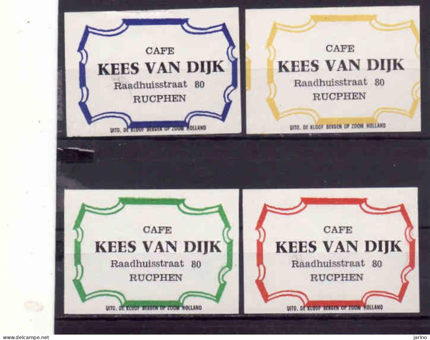 4 Dutch Matchbox Labels, RUCPHEN - North Brabant, Café KEES VAN DIJK, Holland, Netherlands - Matchbox Labels