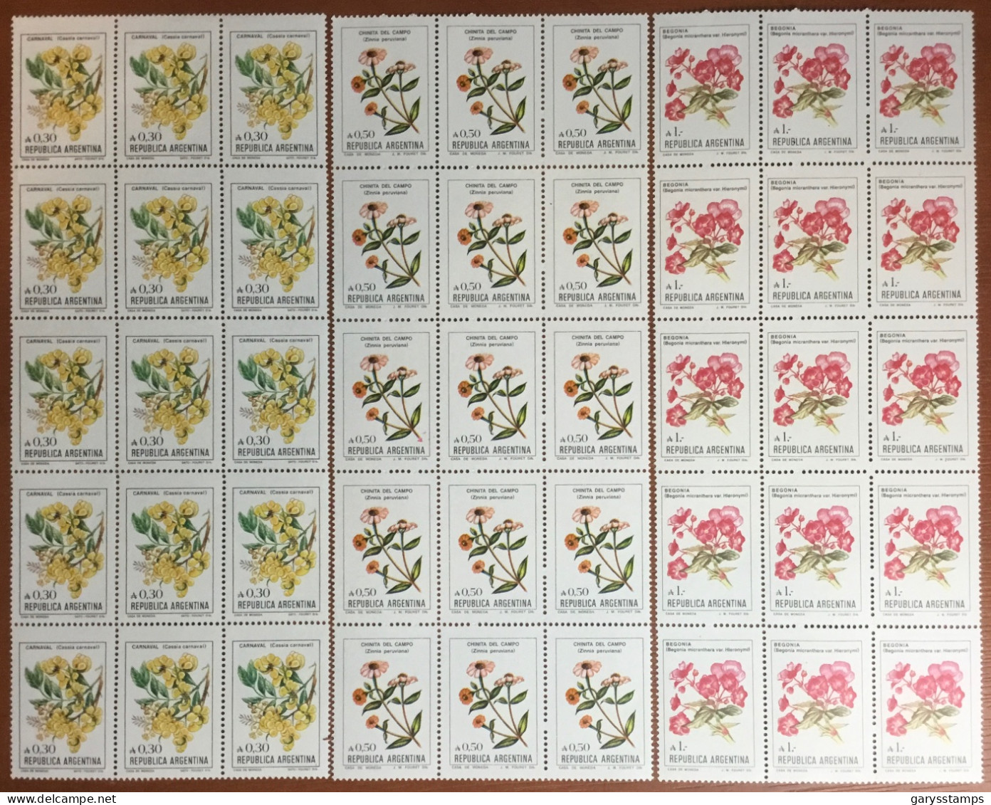 Argentina 1985 Flowers Definitives 3 Values In Blocks Of 15 MNH - Sonstige & Ohne Zuordnung