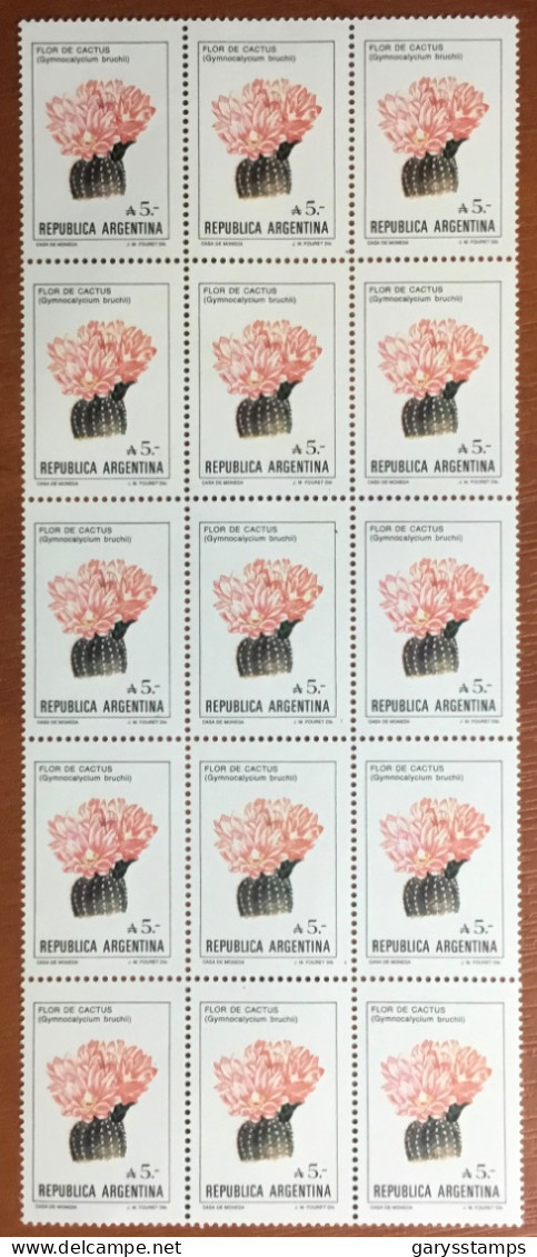 Argentina 1987 Cacti Flowers Definitive  In Block Of 15 MNH - Cactusses