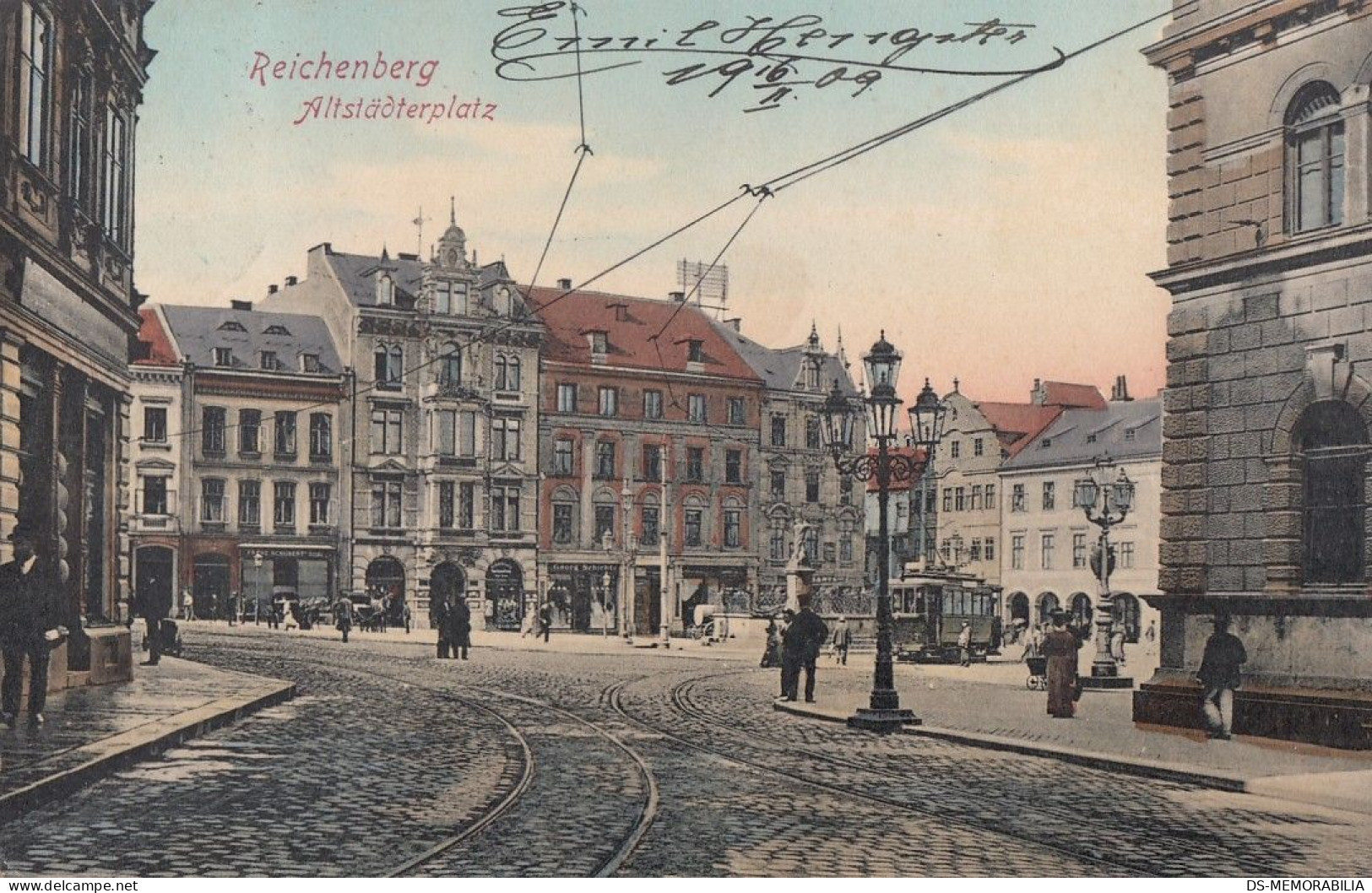 Reichenberg Liberec - Altstadterplatz Strassenbahn Tram 1909 - República Checa