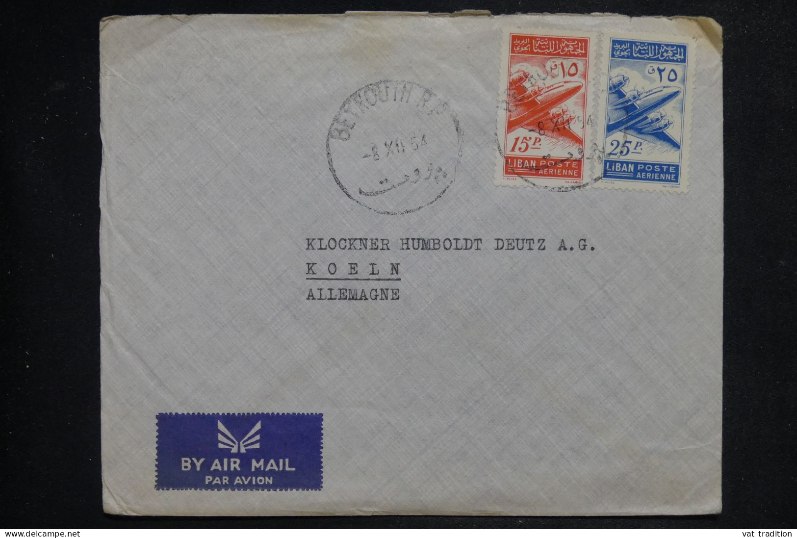 LIBAN - Enveloppe De Beyrouth Pour L'Allemagne En 1954 - L 152028 - Libano