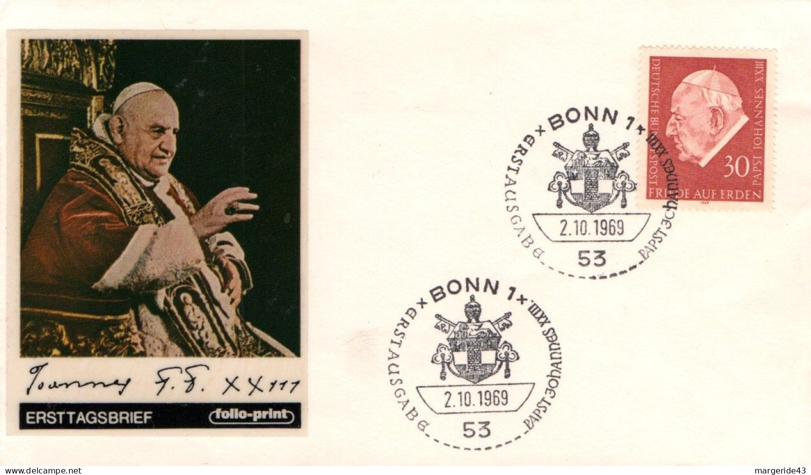 ALLEMAGNE FDC 1969 PAPE JEAN XXIII - Popes