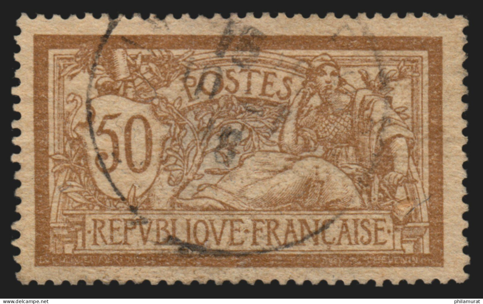 N°120c, Variété "sans Teinte De Fond", Merson 50c Brun Et Gris, Oblitéré - B/TB - Used Stamps