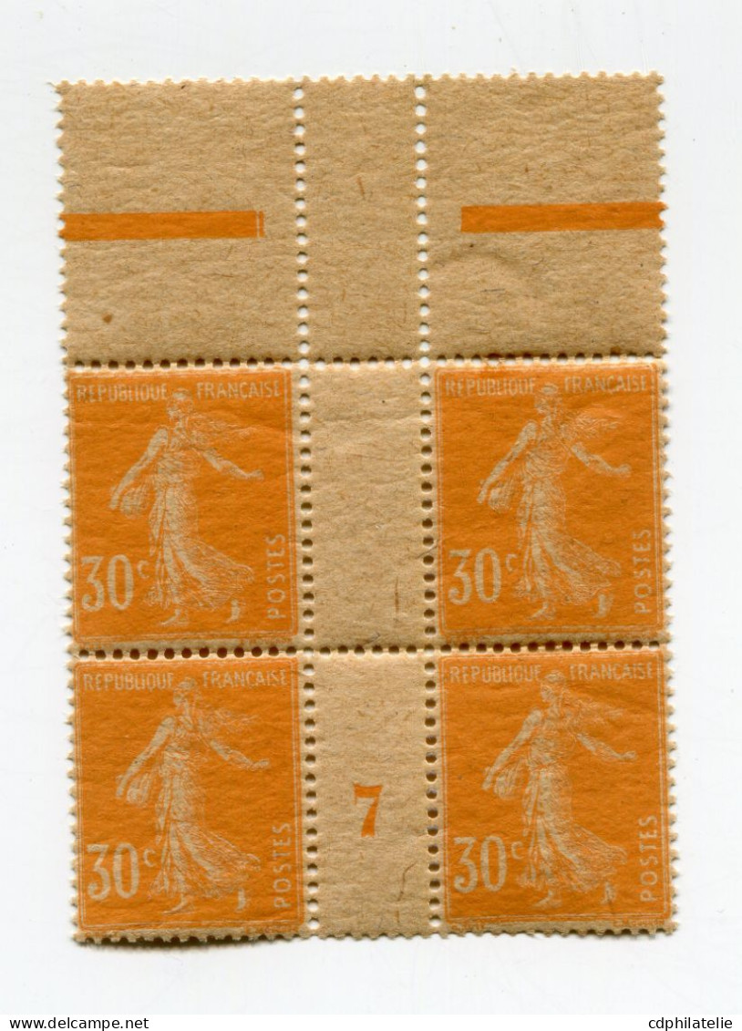 FRANCE N°141 ** TYPE SEMEUSE FOND PLEIN EN BLOC DE 4 AVEC MILLESIME 7 ( 1917 ) PAPIER GC - Millésimes