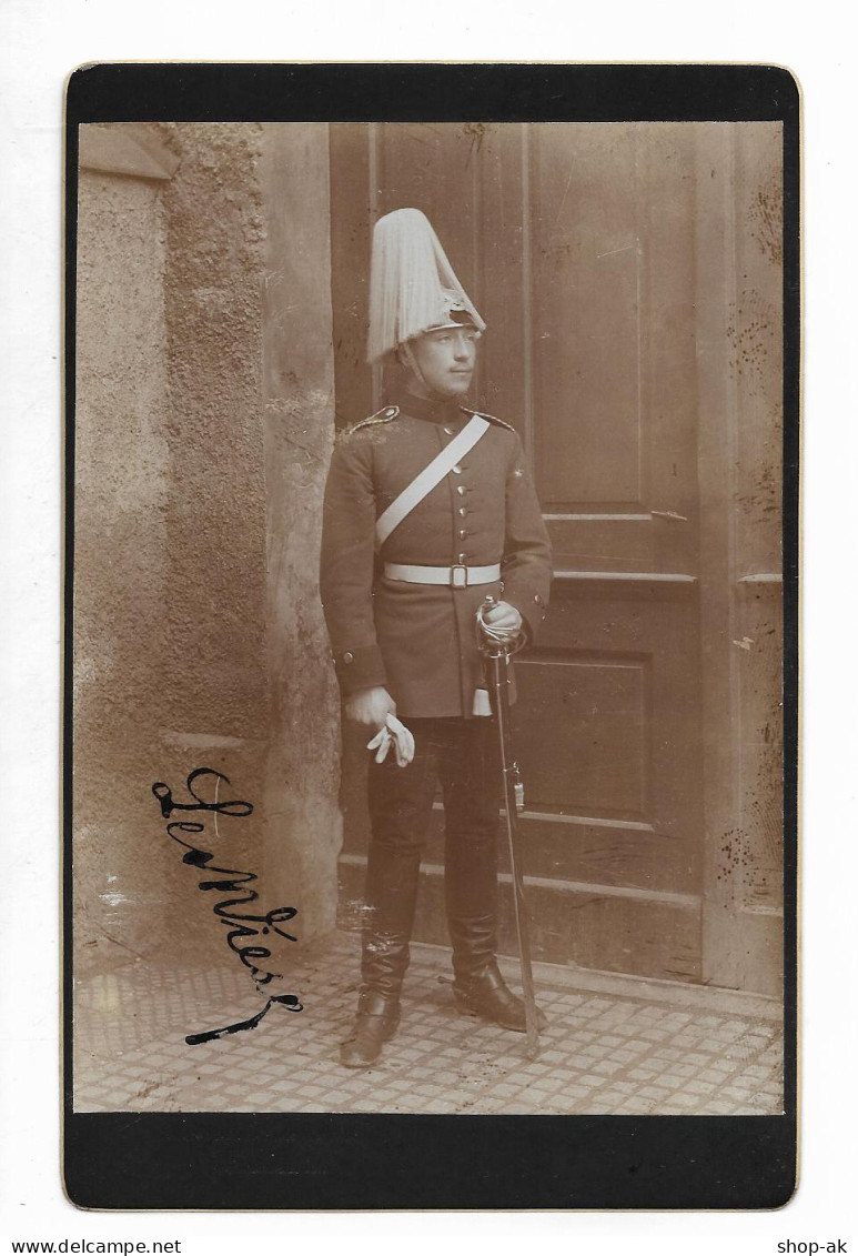 S4506/ Kabinettfoto Soldat Mit Pickelhaube Paradebusch Foto E. Bieber Ca.1910 - Andere & Zonder Classificatie