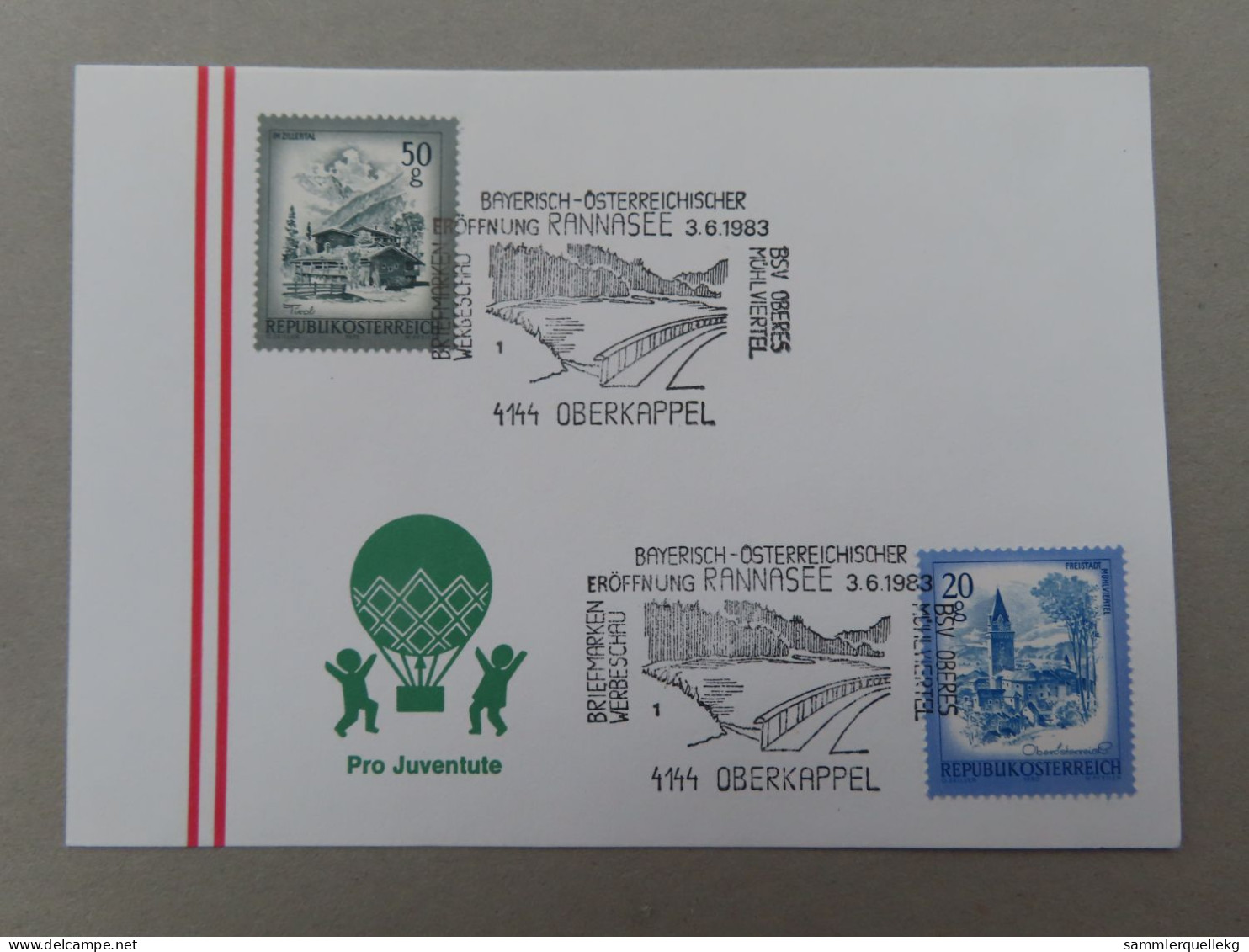 Österreich Pro Juventute - Mit Sonderstempel 3. 6. 1983 Oberkappel, Eröffnung Rannasee (Nr.617) - Sonstige & Ohne Zuordnung