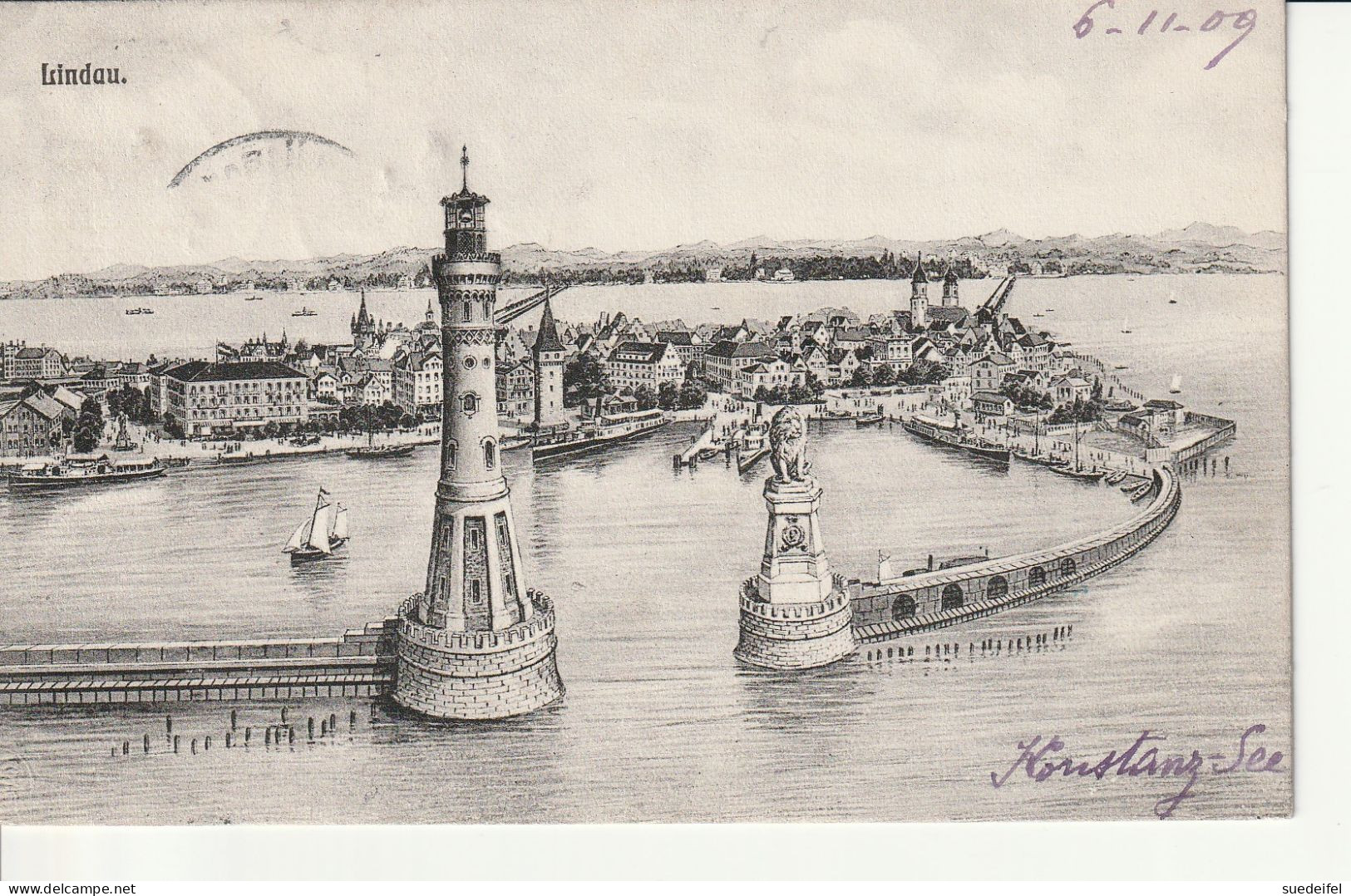 Lindau 1909,  Hafen Als Zeichung - Lindau A. Bodensee