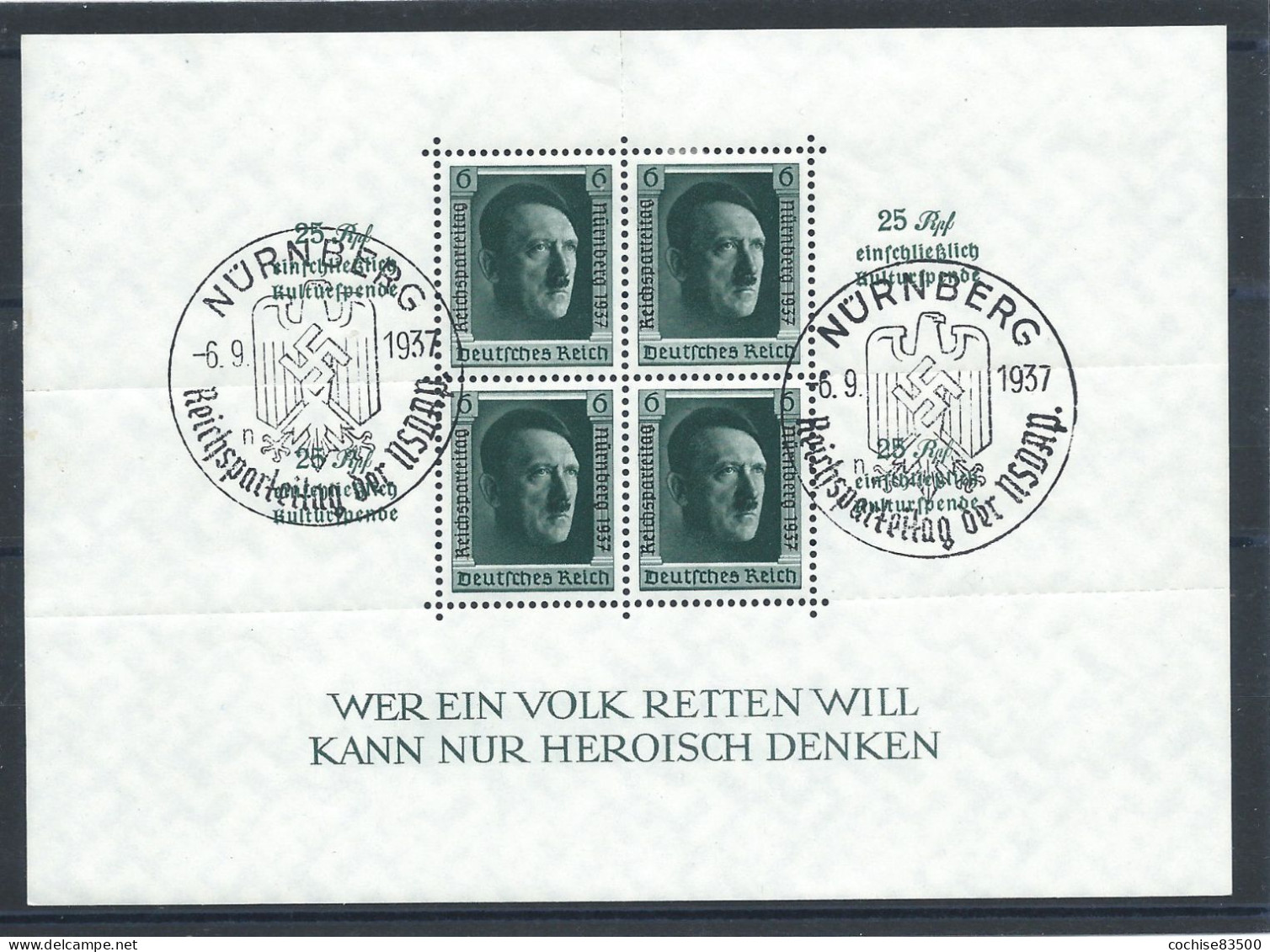 Allemagne Empire Bloc N°11 Obl (FU) 1937 - Effigie De Chef D'état - Blocks & Kleinbögen