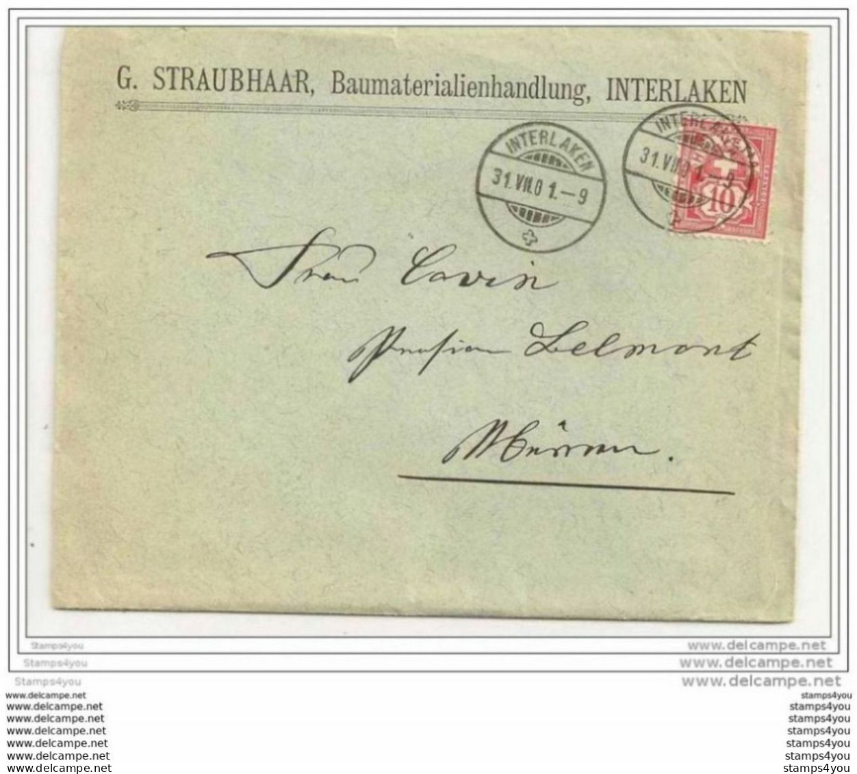 51 - 52 - Enveloppe Avec Superbes Cachets à Date D'Interlaken 1901 - Storia Postale
