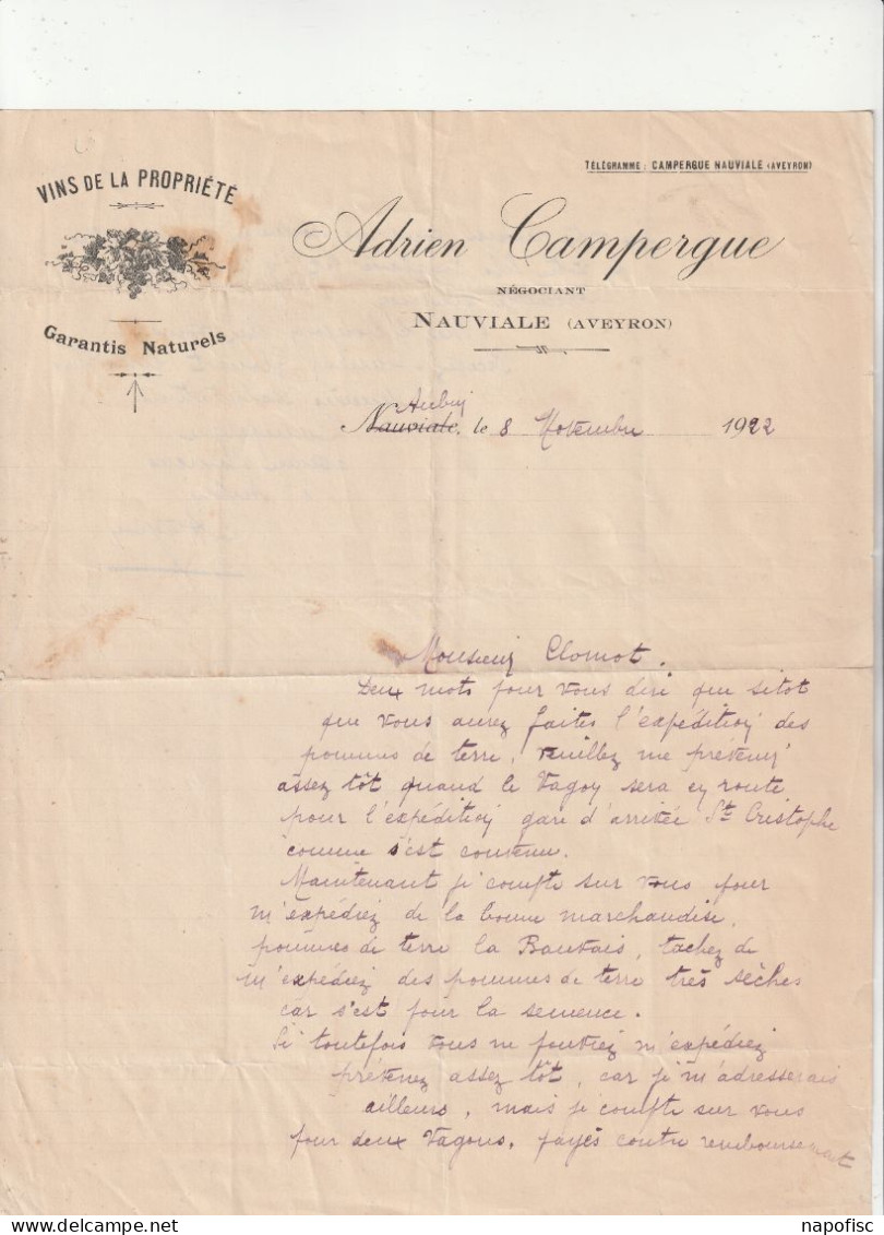 12-A.Campergue...Vins à La Propriété...Nauviale..(Aveyron)...1922 - Other & Unclassified