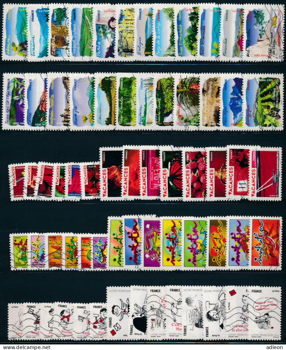 France 2009 - 5 Séries Complètes Autoadhésifs Entre YT A291 Et A368 Oblitérés - Used Stamps